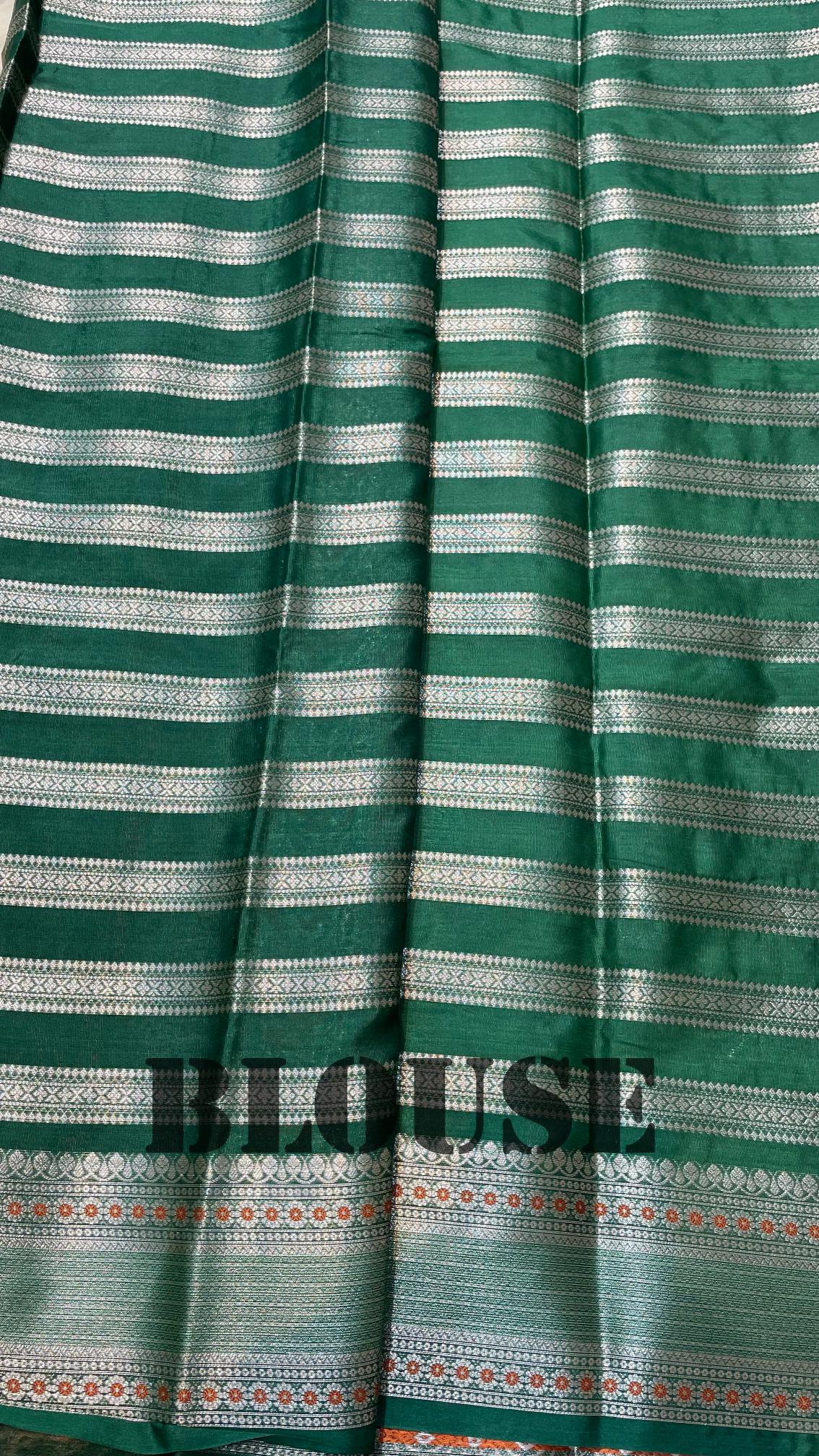 Cream With Dark Green Banarasi chiniya katan soft silk saree