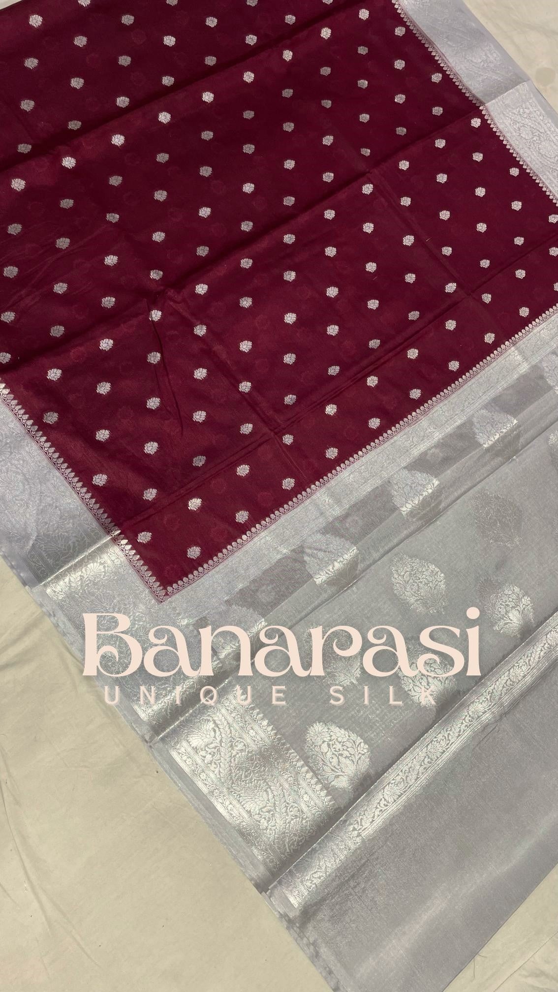 Mahroon With Greay Banarasi chiniya katan soft silk saree