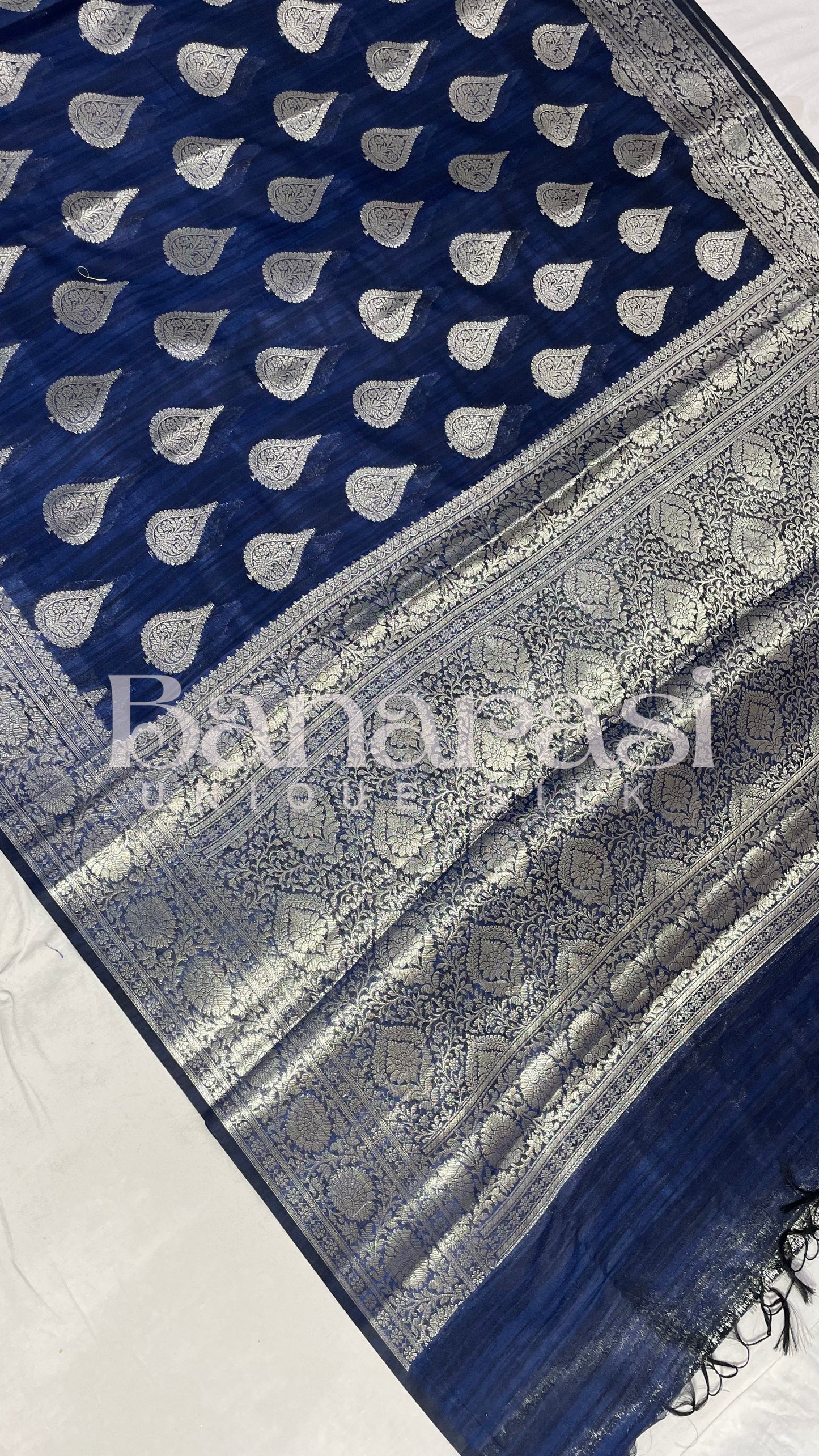 Blue Tusser silk Banarasi Saree