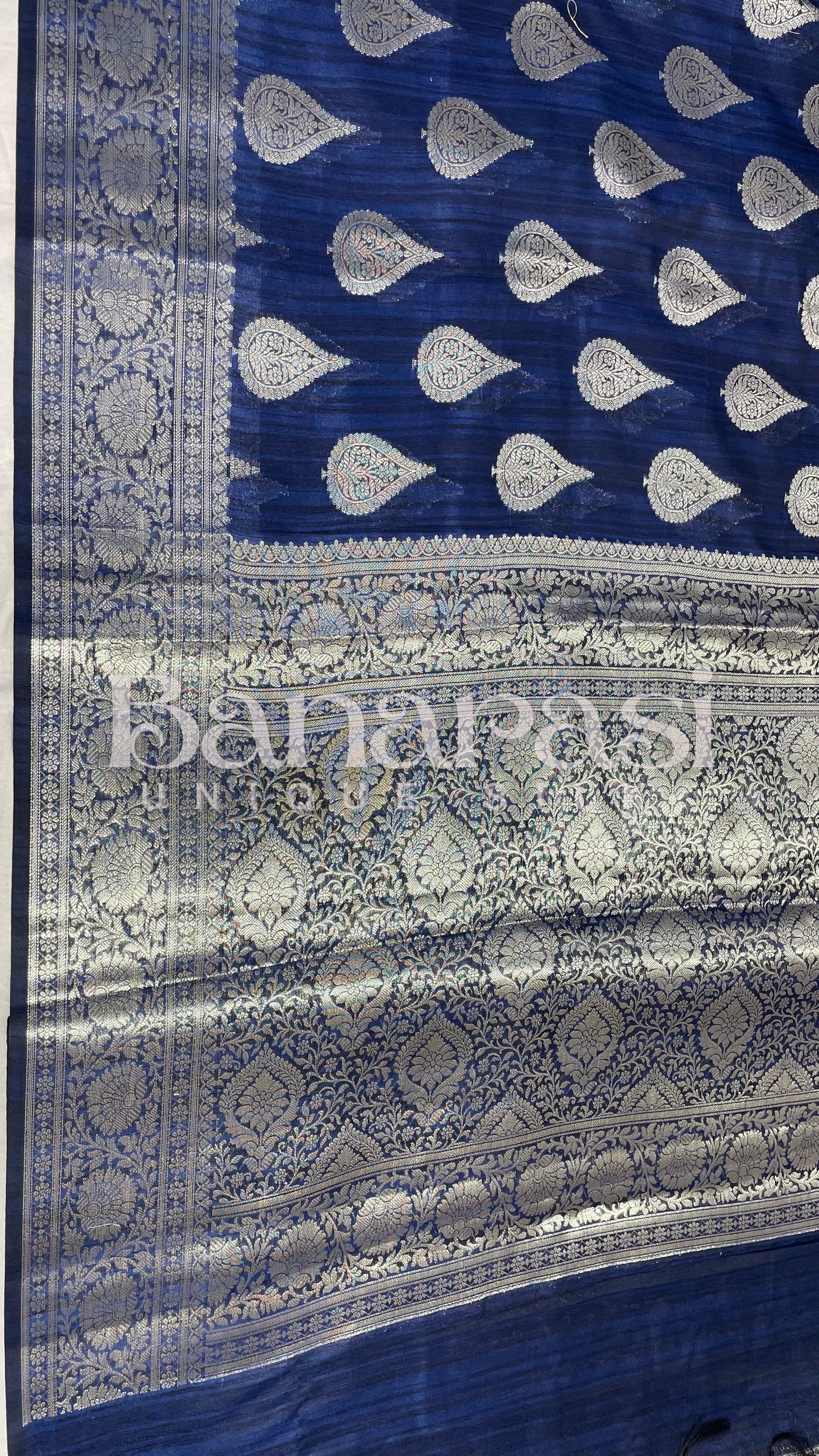 Blue Tusser silk Banarasi Saree