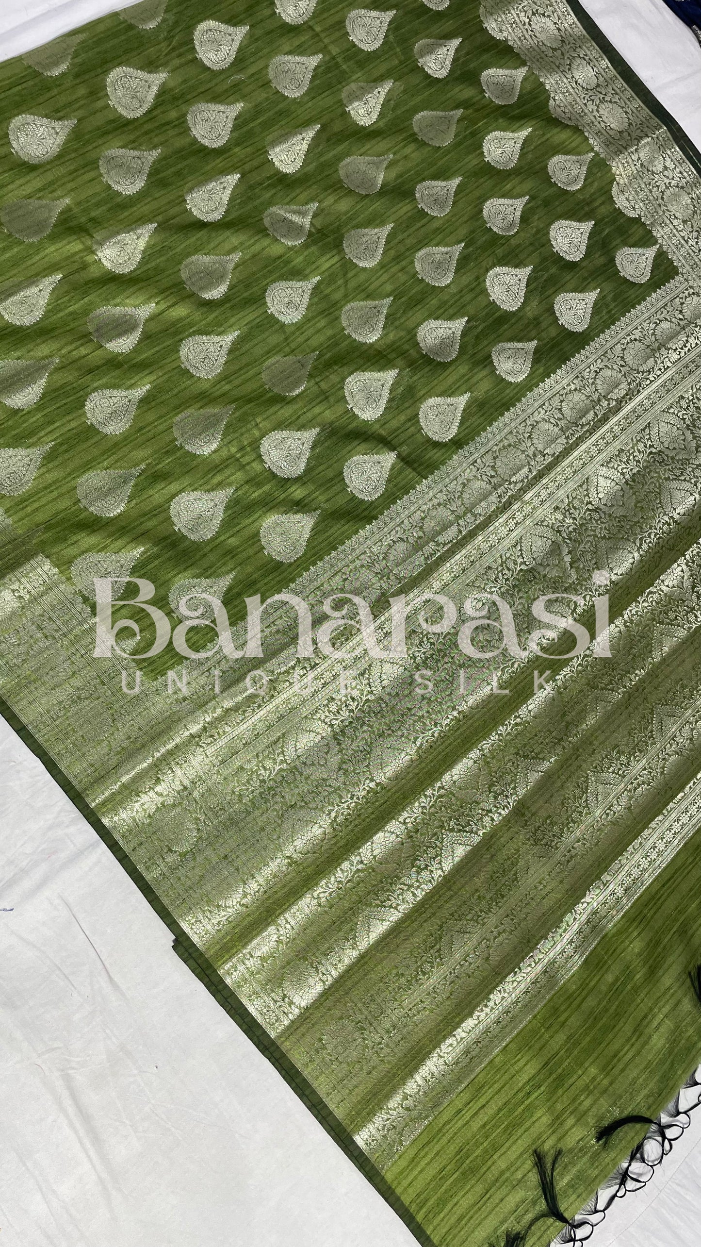 Green Tusser silk Banarasi Saree