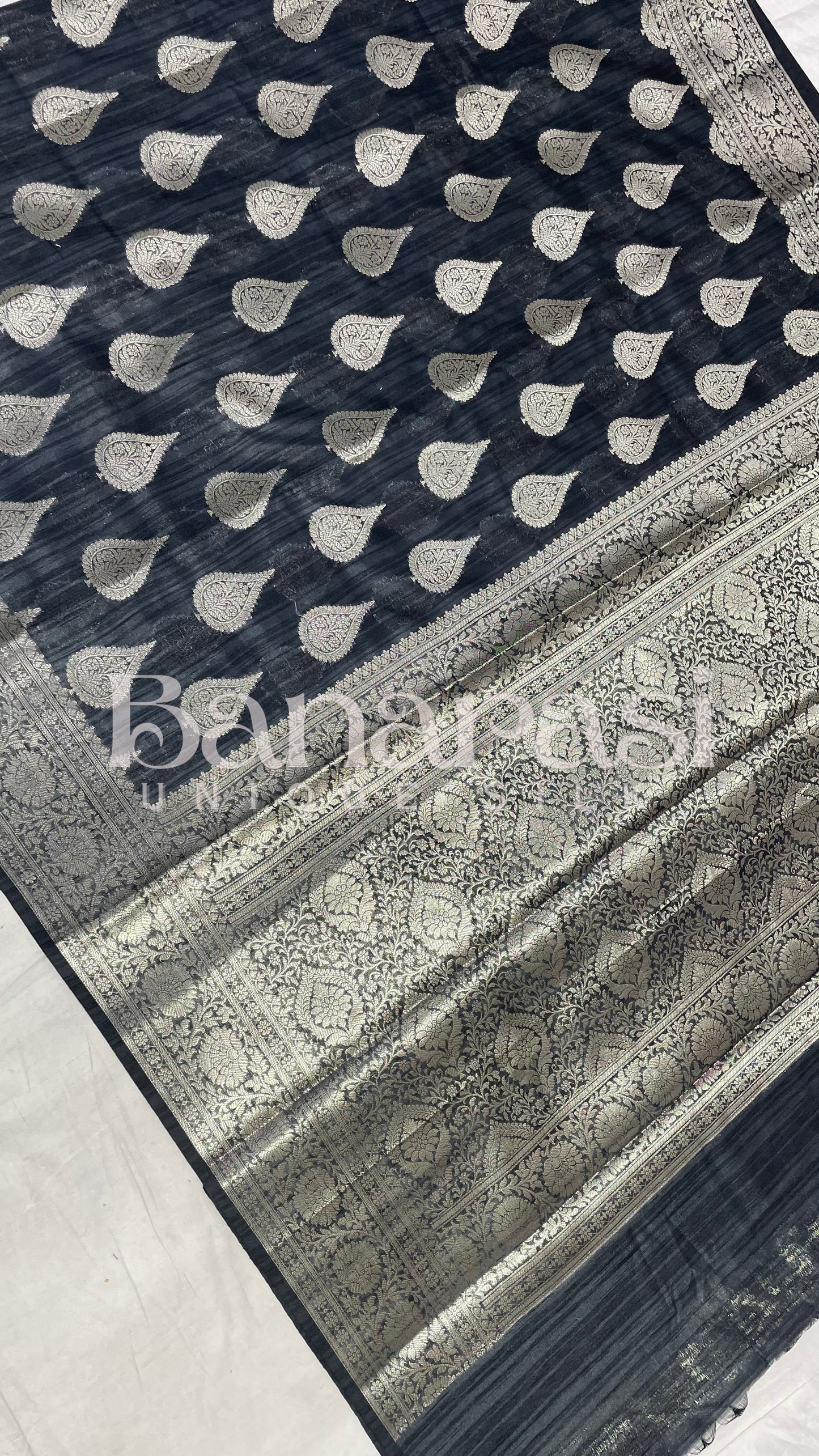 Black Tusser silk Banarasi Saree