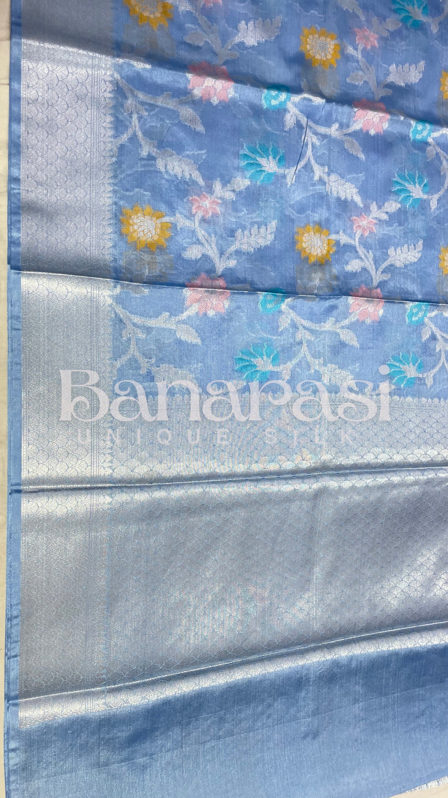 Light Blue Chiniya Katan Soft Silk Banarasi Saree