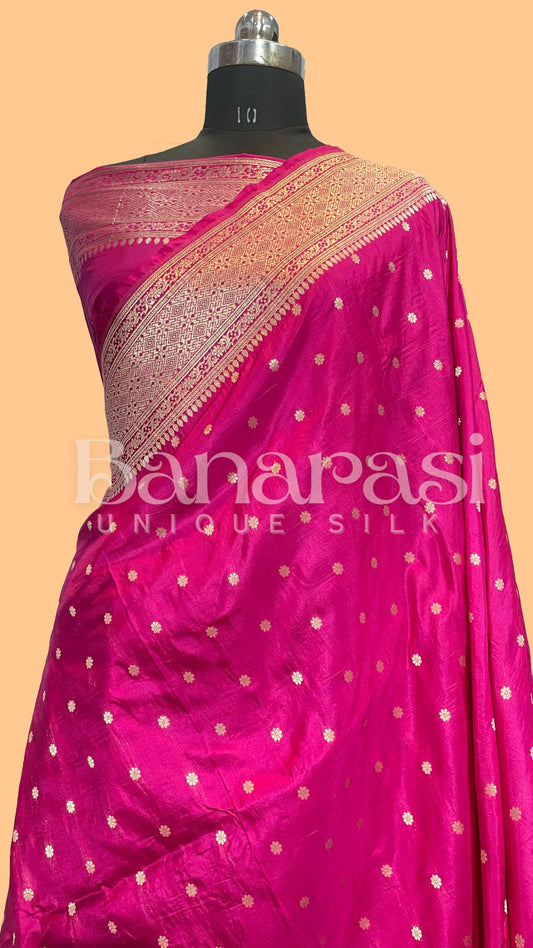 Pink Pure Katan Silk Banarasi Handloom Saree - All Over butiWork