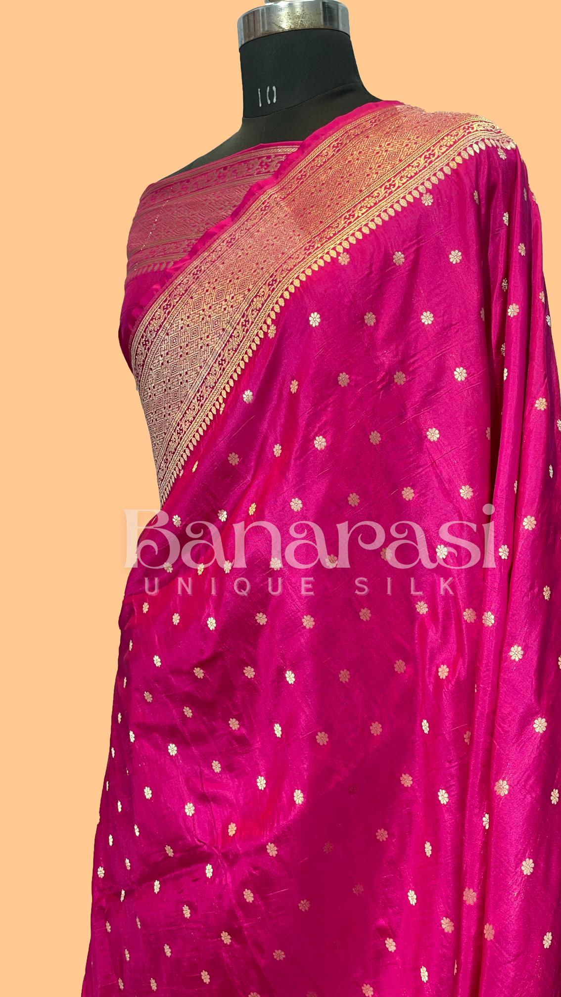 Pink Pure Katan Silk Banarasi Handloom Saree - All Over butiWork