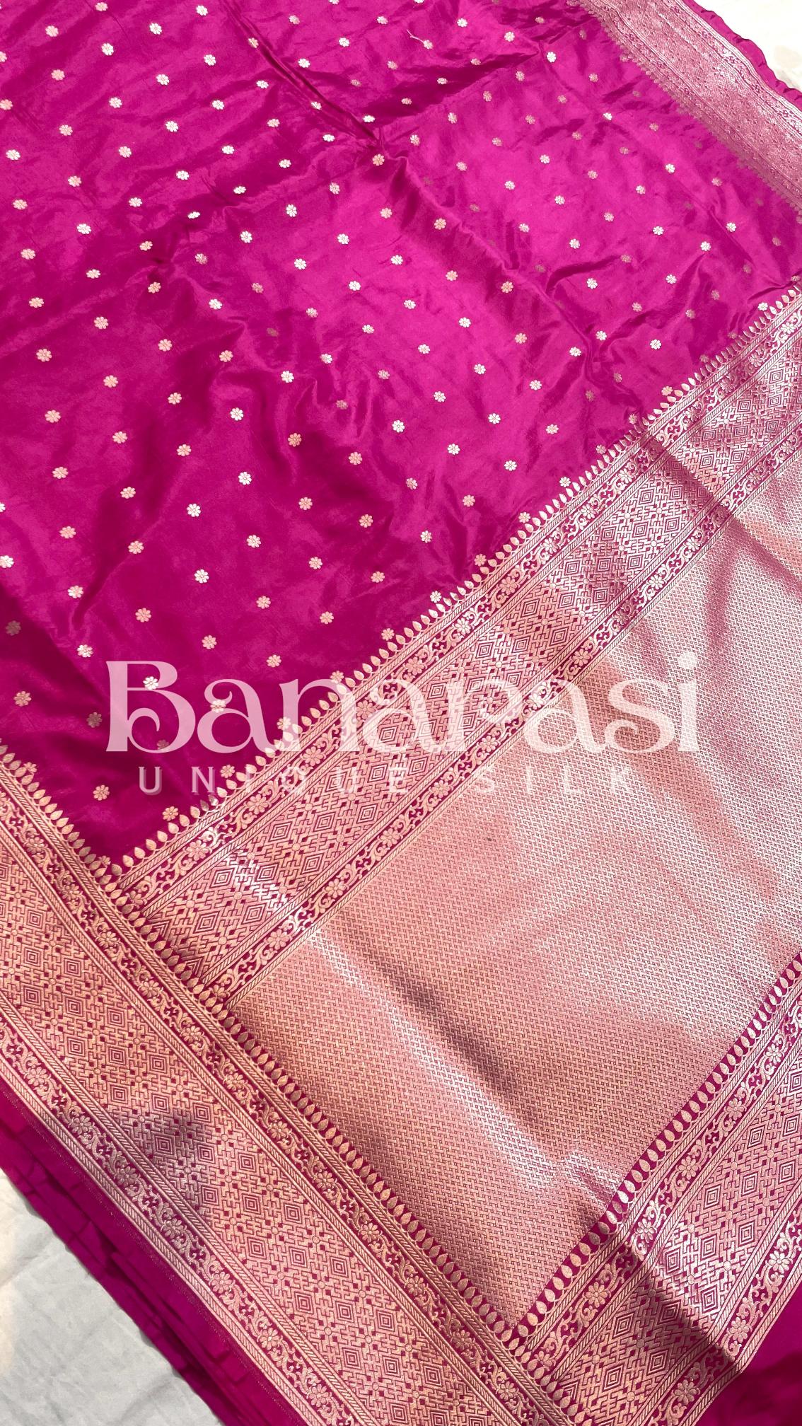 Pink Pure Katan Silk Banarasi Handloom Saree - All Over butiWork