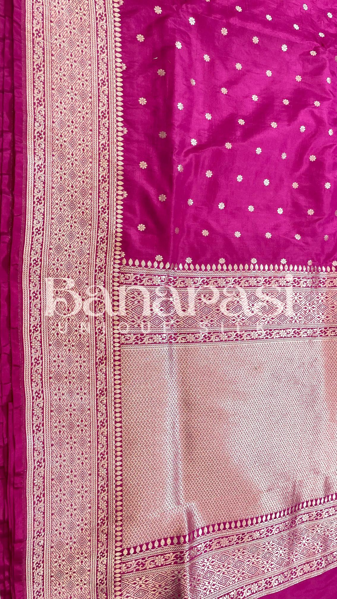 Pink Pure Katan Silk Banarasi Handloom Saree - All Over butiWork