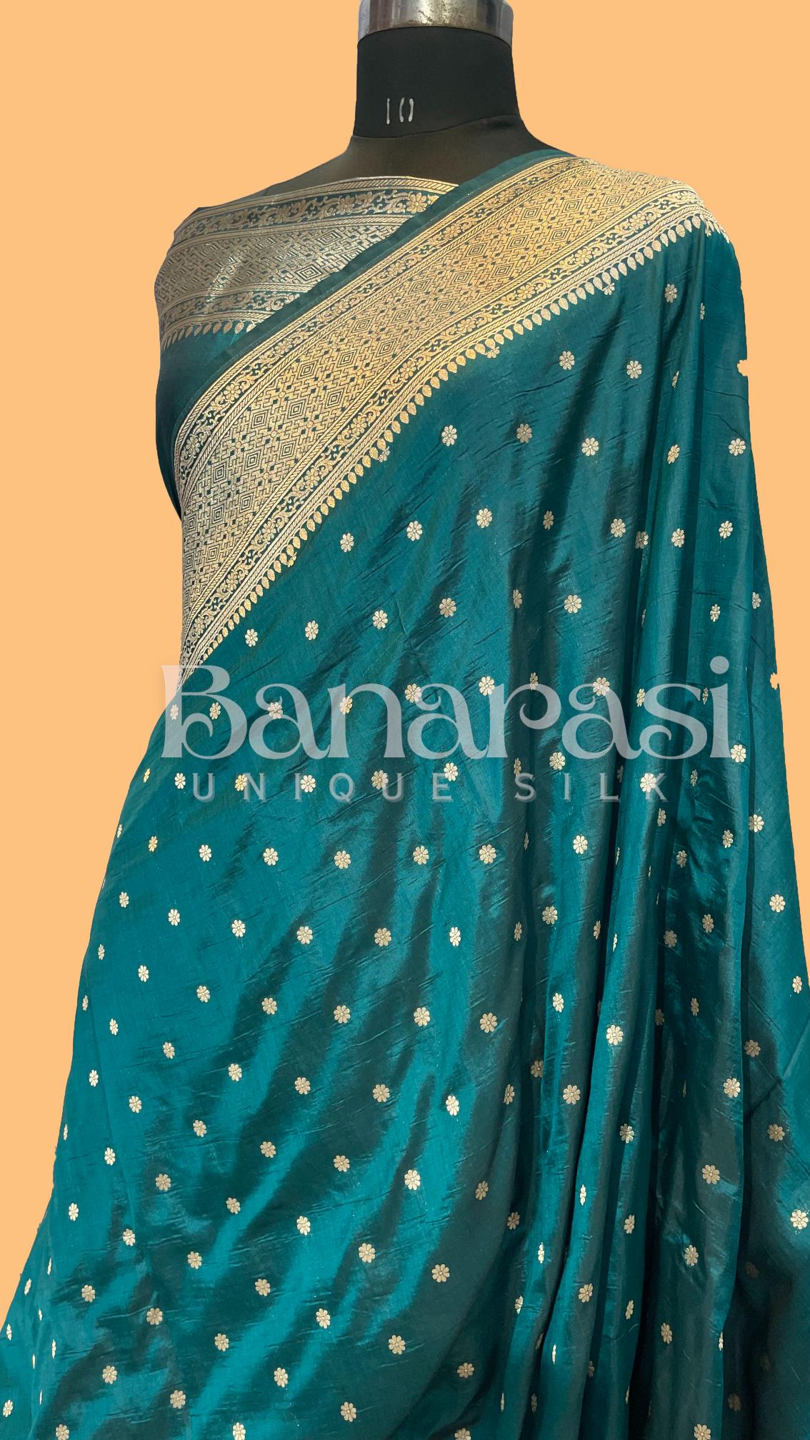 Pure Katan Silk Banarasi Handloom Saree - All Over butiWork