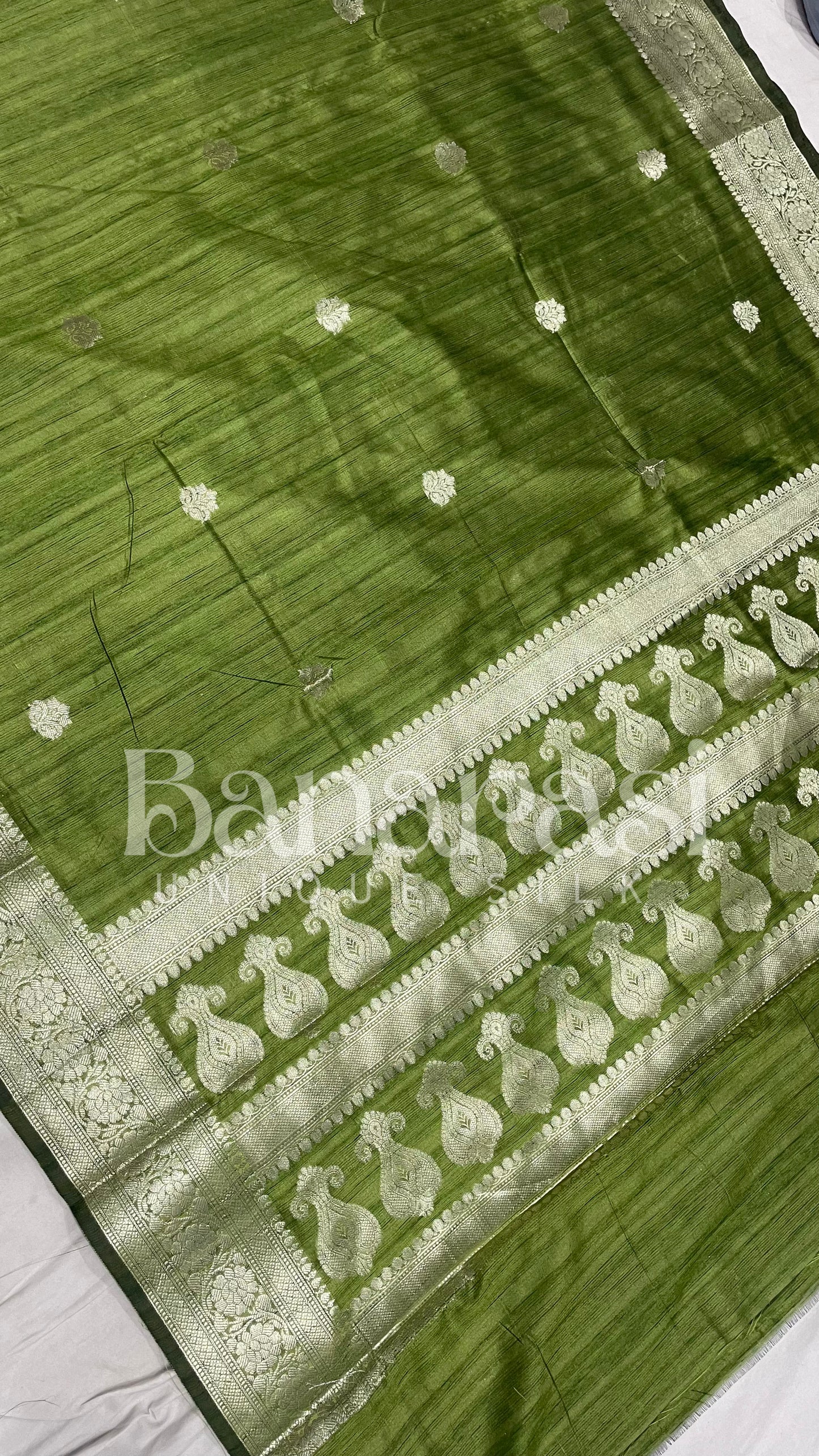 Green Tusser silk Banarasi Saree