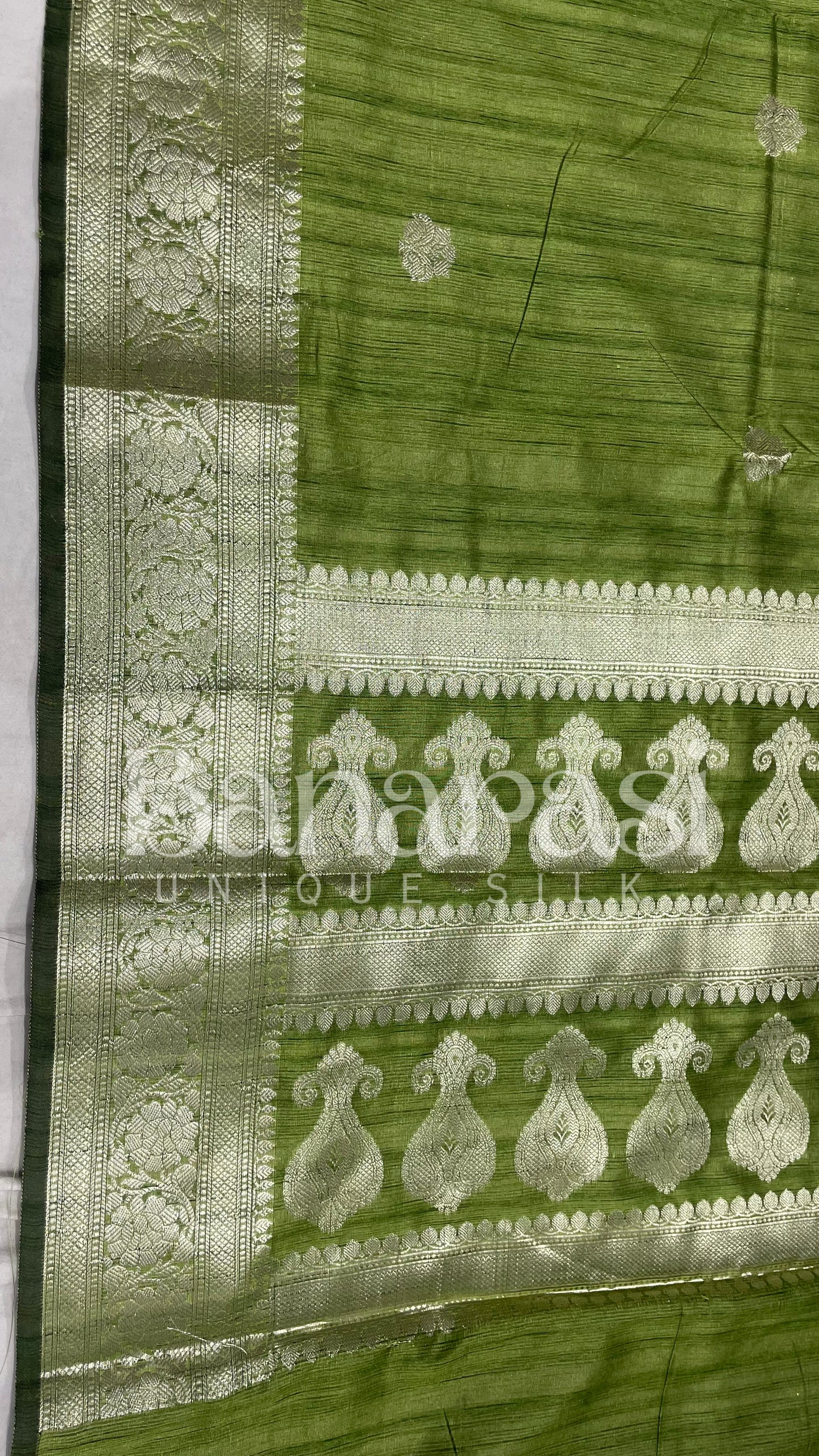 Green Tusser silk Banarasi Saree