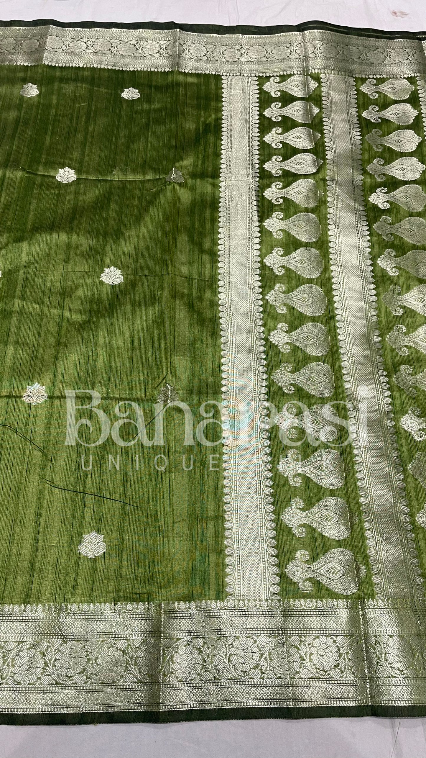 Green Tusser silk Banarasi Saree