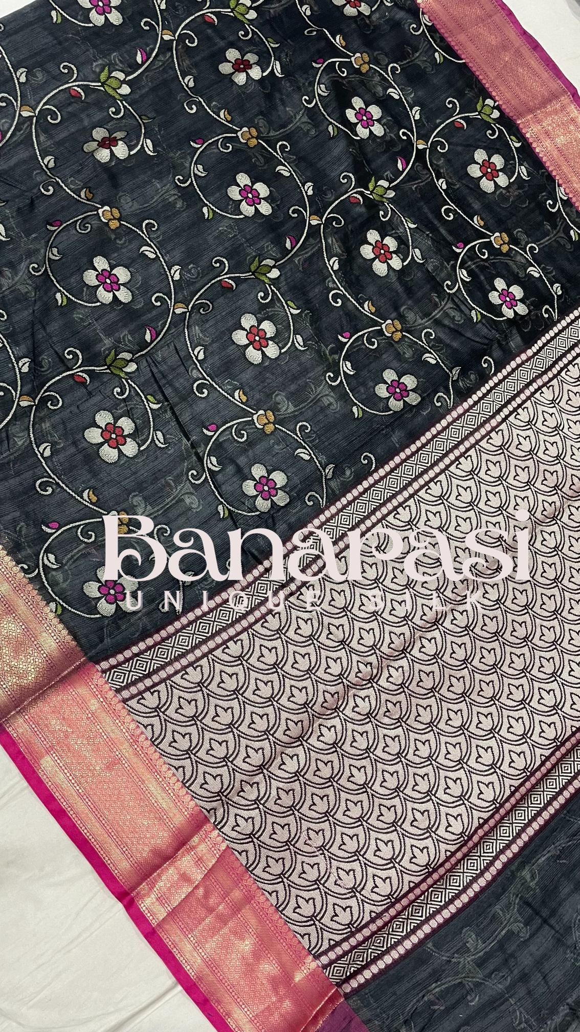 Black With PInk cottan silk banarasi saree all over weaving with meenakari