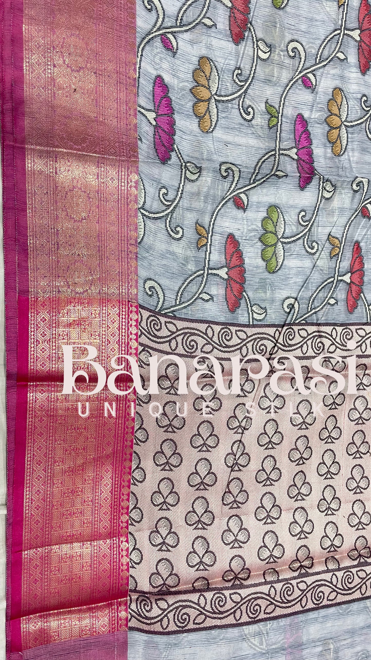 With PInk cottan silk banarasi saree all over weaving with meenakari