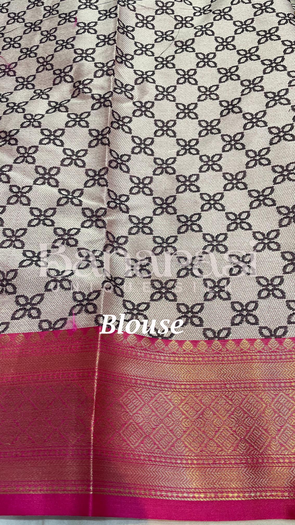 Gray With PInk Cottan Silk Banarasi Saree All Over Weaving With Meenakari