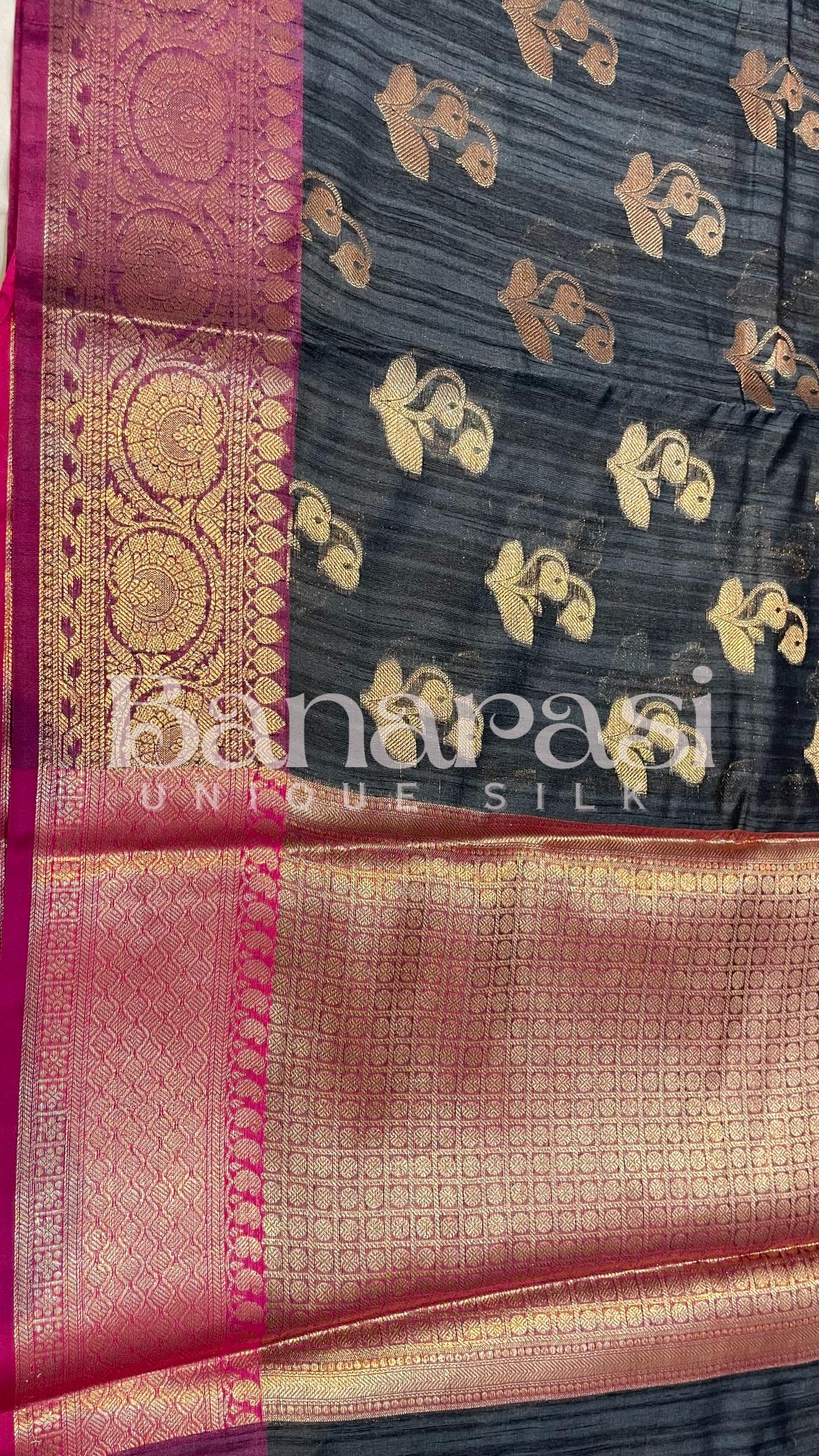 Black With Pink Tusser silk Banarasi Saree