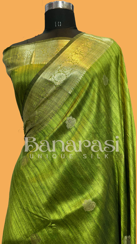 Green Tusser silk Banarasi Saree