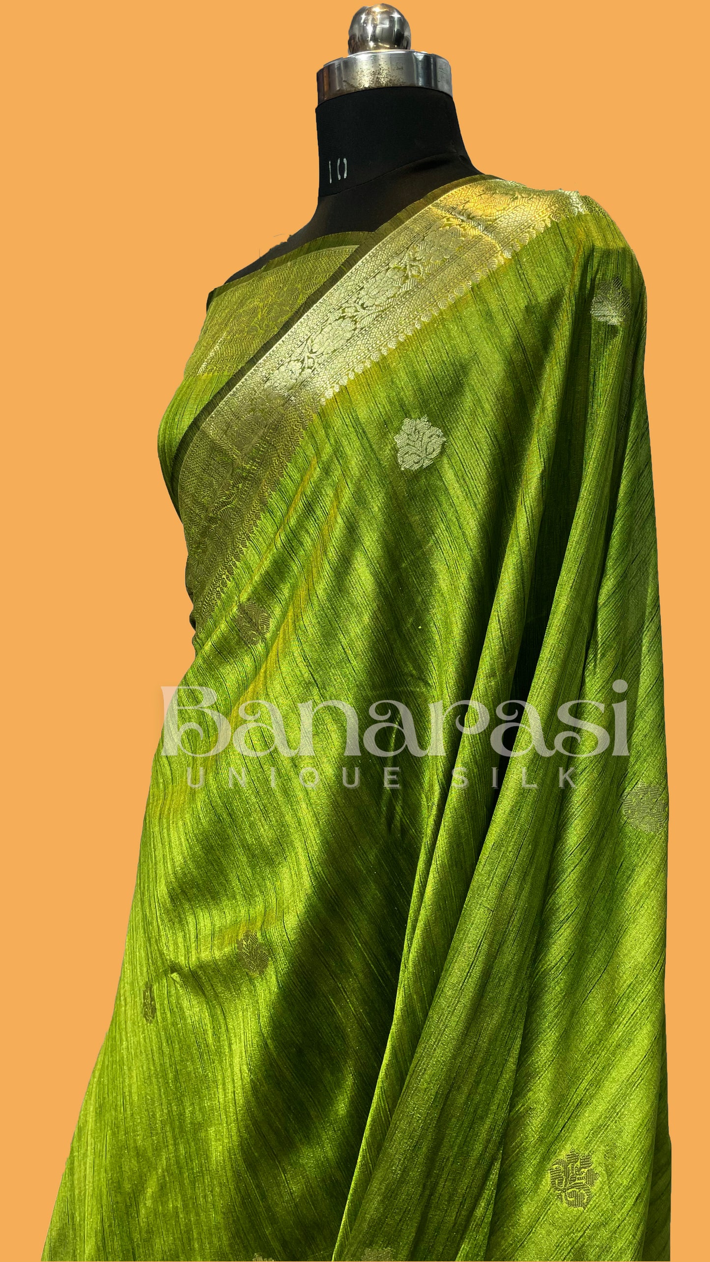 Green Tusser silk Banarasi Saree