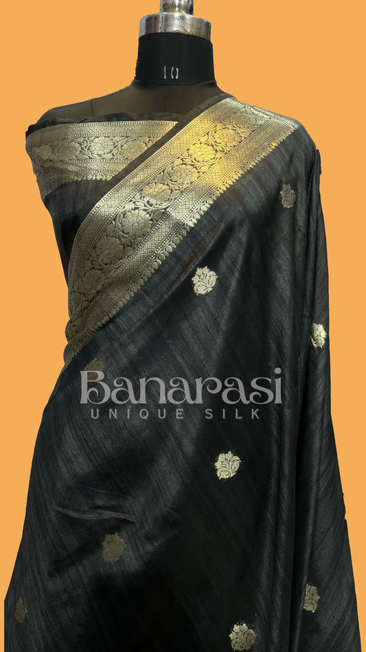 Black Tusser silk Banarasi Saree