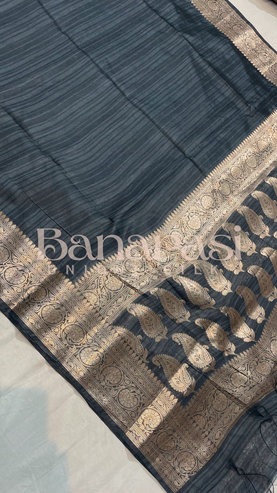 Black Tusser silk Banarasi Saree