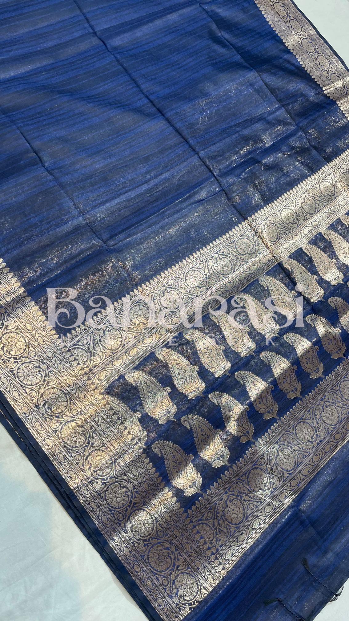 Blue Tusser silk Banarasi Saree