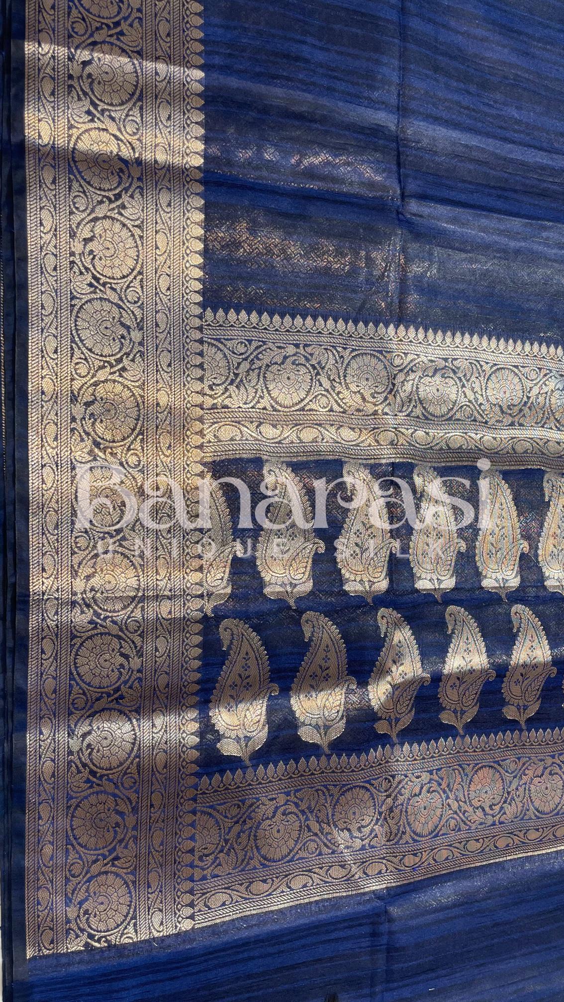 Blue Tusser silk Banarasi Saree