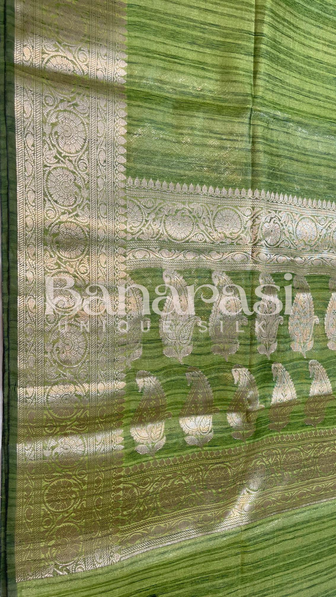 Green Tusser silk Banarasi Saree