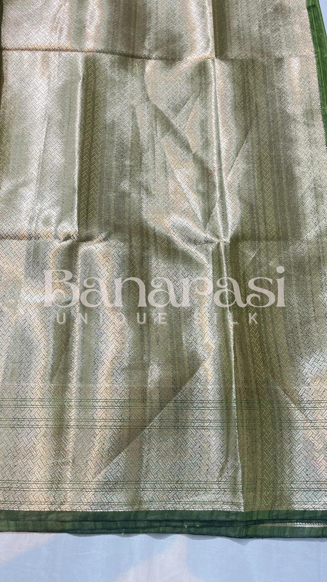 Green Tusser silk Banarasi Saree