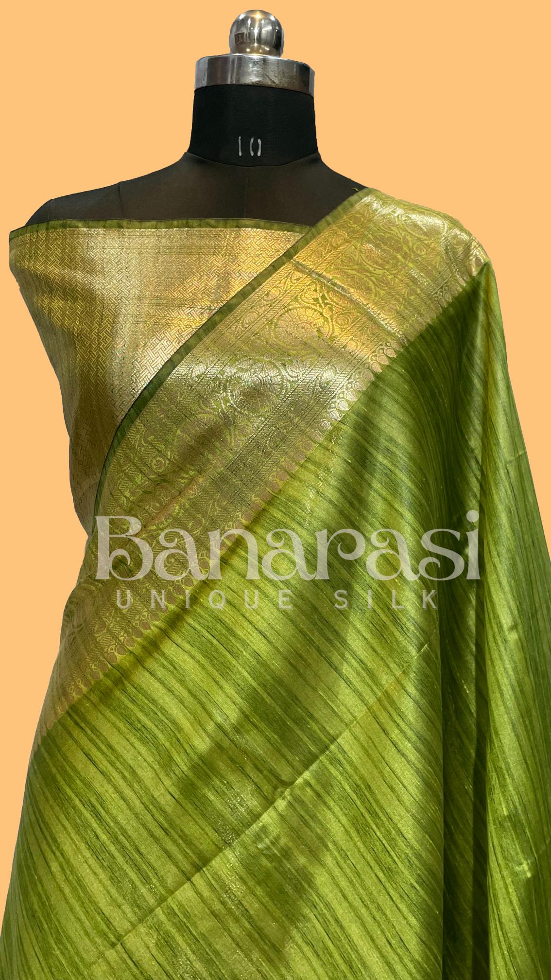 Green Tusser silk Banarasi Saree