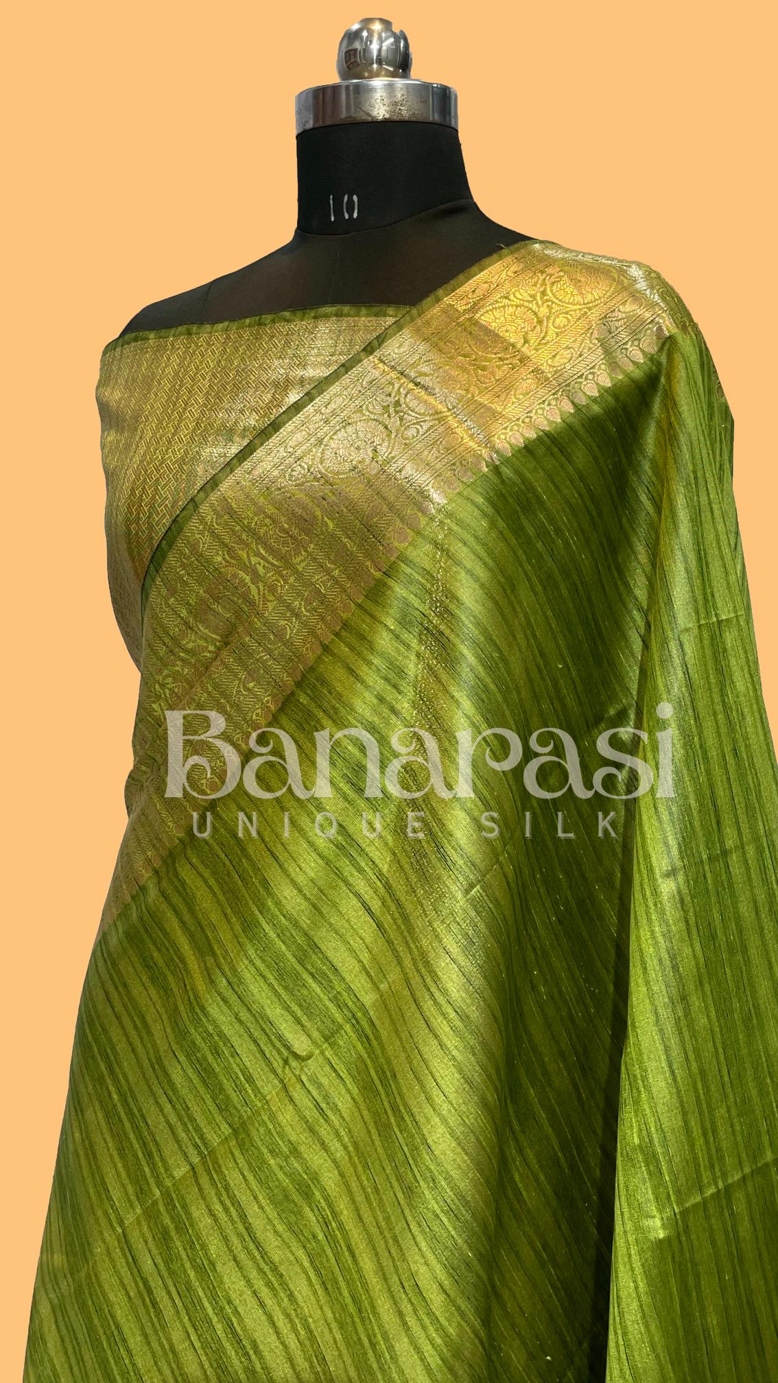 Green Tusser silk Banarasi Saree