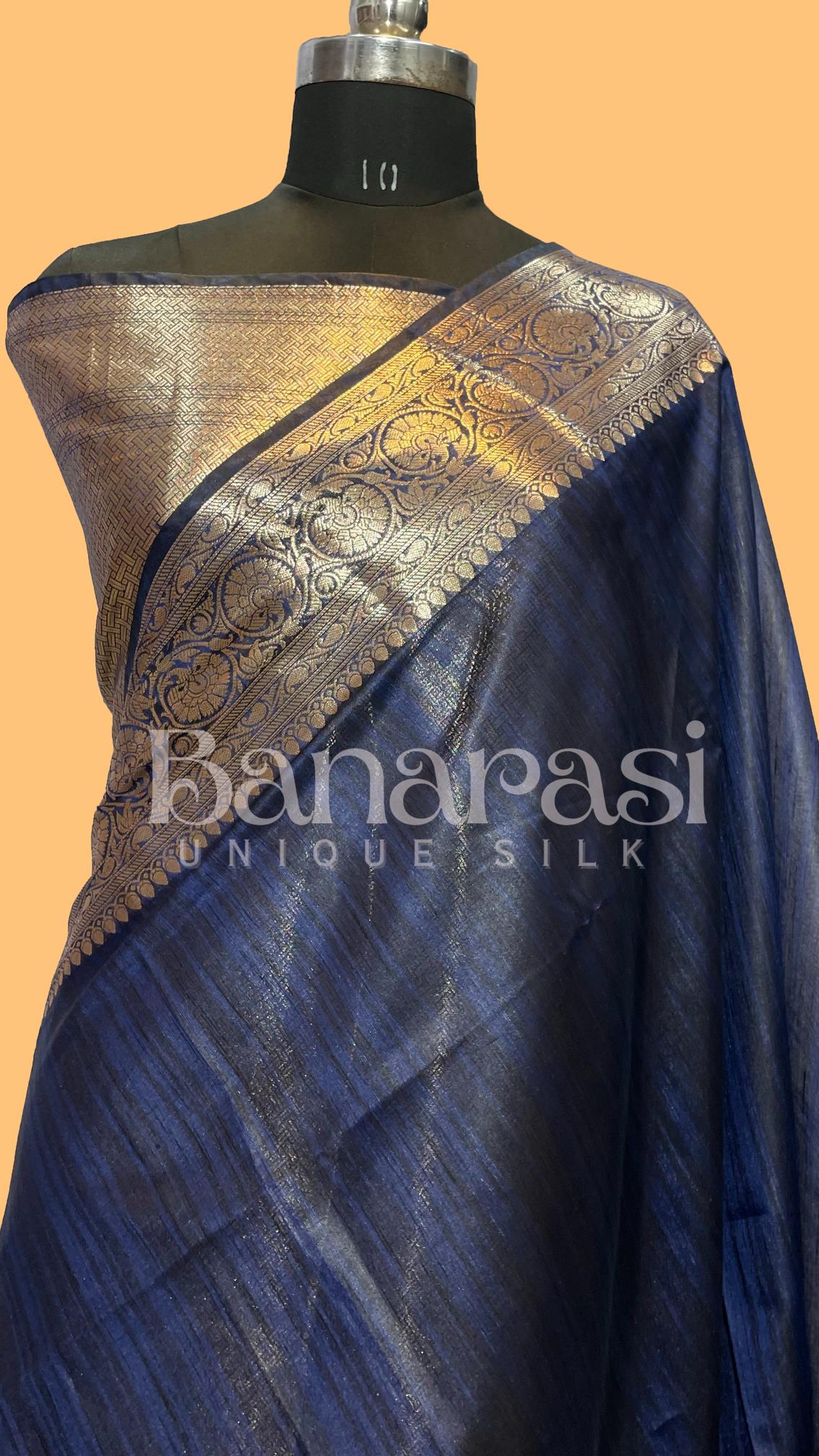 Blue Tusser silk Banarasi Saree