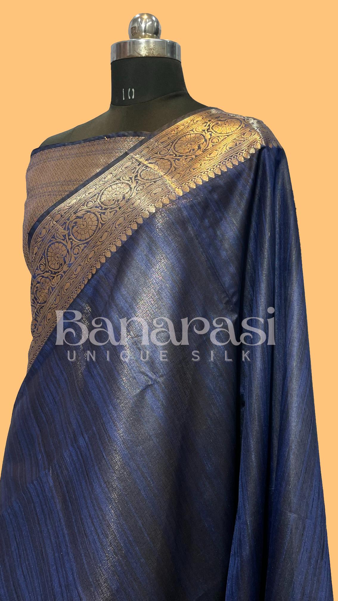 Blue Tusser silk Banarasi Saree