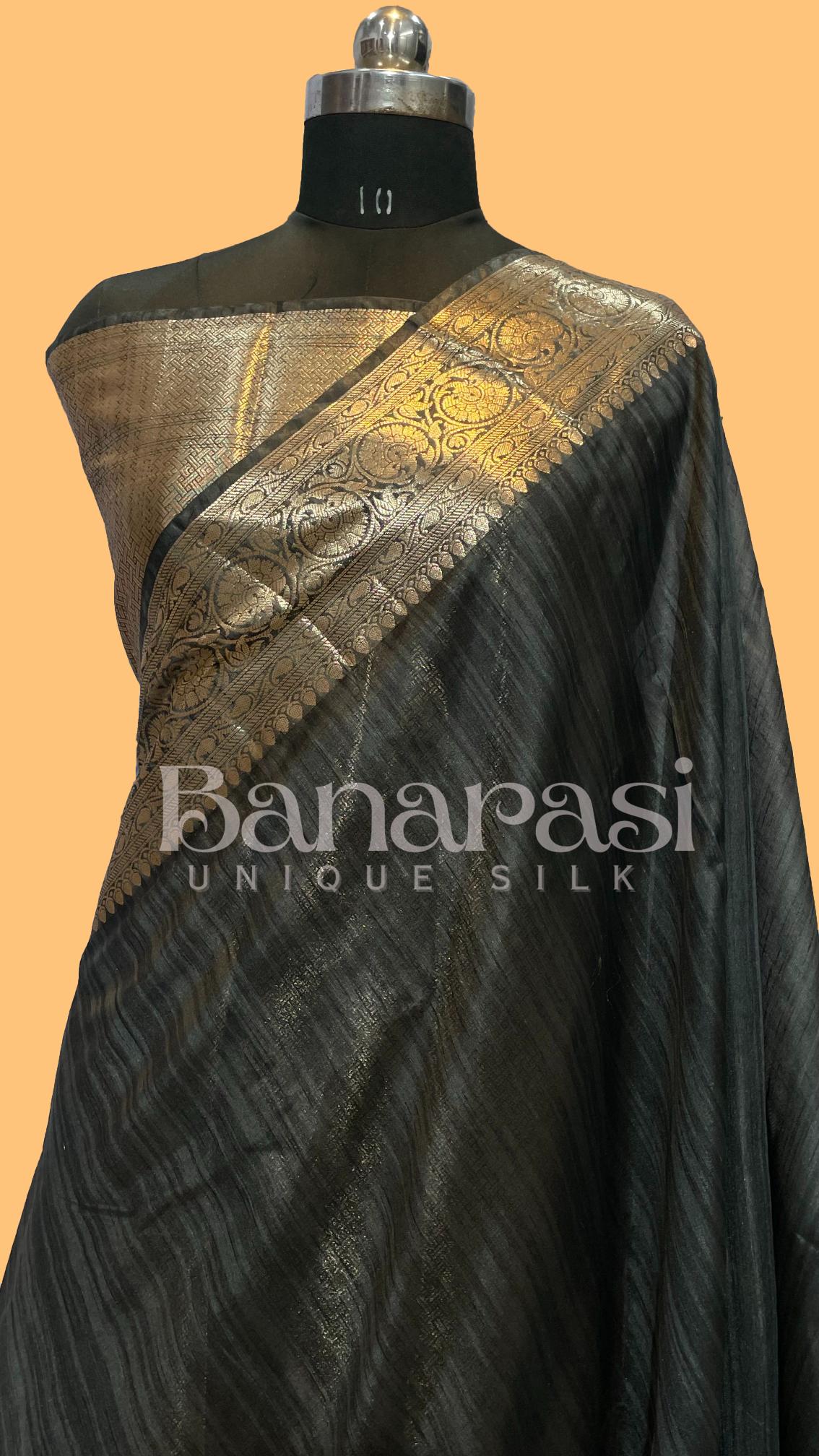 Black Tusser silk Banarasi Saree