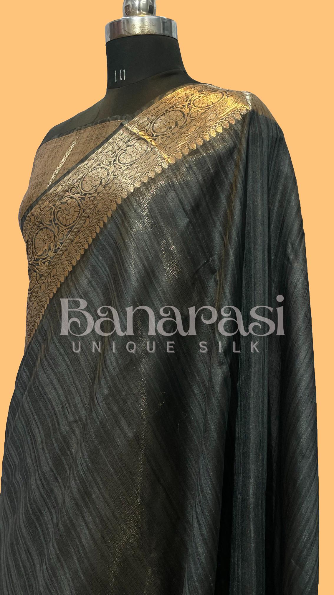 Black Tusser silk Banarasi Saree