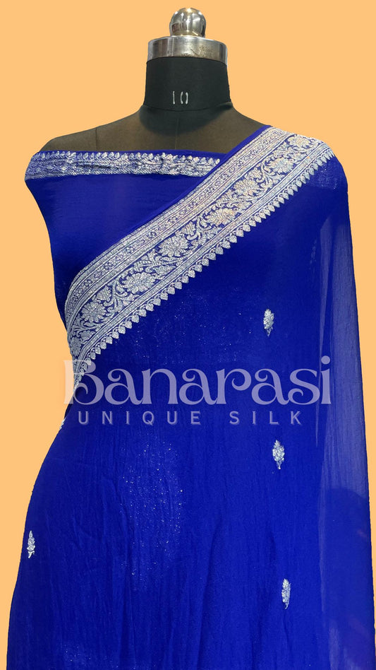 Blue Pure Georgette Banarasi Saree