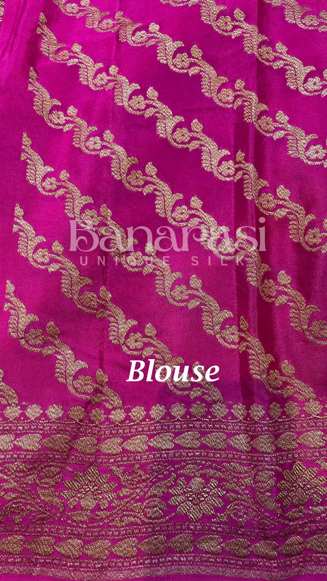 Mustard With Pink Creap Banarasi Saree