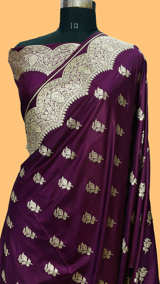 Wine Murshoo Silk Handwoven Premium Banarasi Saree